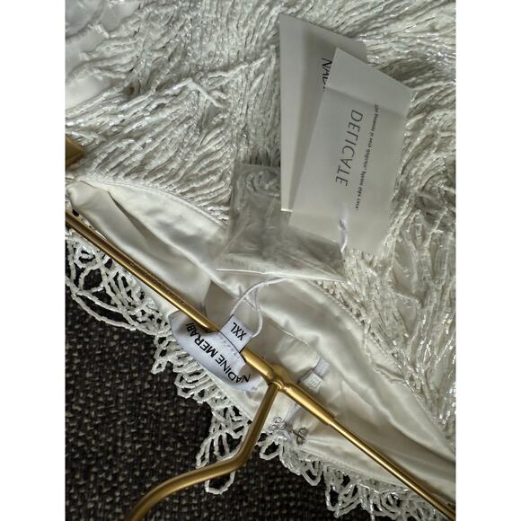 NWT Nadine Merabi Sara White Fully Beaded Skirt Sz. XXL - Picture 6 of 15
